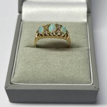 EARLY 20TH CENTURY 18CT GOLD OPAL & DIAMOND RING IN SCROLL SETTING