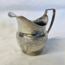 VICTORIAN SILVER CREAM JUG WITH LEAF DECORATION,