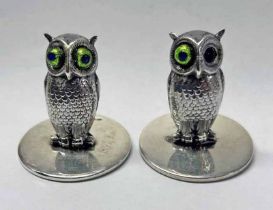 PAIR SILVER OWL NAME PLACE HOLDERS BY SAMPSON MORDAN & CO,