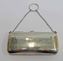 SILVER PURSE WITH ENGINE TURNED DECORATION & LEATHER FITTED INTERIOR ON A CHAIN HANDLE BY DAVIES