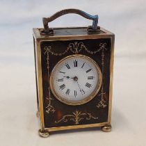SILVER & TORTOISESHELL DRESSING TABLE CLOCK WITH PIQUE WORK DECORATION ON BUN FEET BY WILLIAM