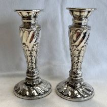 PAIR OF SILVER CANDLESTICKS ON CIRCULAR BASES,