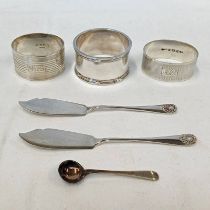 3 SILVER NAPKIN RINGS, ETC,