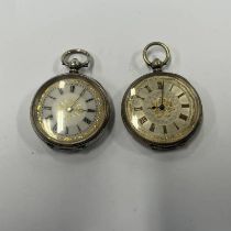 FOB WATCH WITH DECORATIVE ENAMEL DIAL & CASE MARKED 935 & WORKS MARKED C MATHEY & 1 OTHER WITH