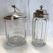 SILVER LIDDED GLASS JAR & VICTORIAN SILVER MOUNTED GLASS JAR