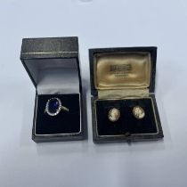 PAIR OF 9CT GOLD MOUNTED CAMEO EARRINGS & DRESS RING MARKED 925 DOC CZ