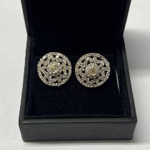 PAIR OF 9CT GOLD DIAMOND SET OPENWORK CLUSTER EARRINGS