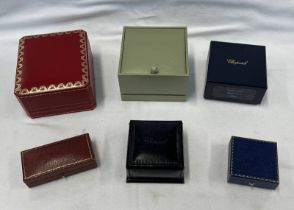 SELECTION OF JEWELLERY BOXES INCLUDING CARTIER BRACELET BOX, 2 CHOPARD RING BOXES, GARRARD & CO BOX,