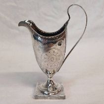 GEORGE III SILVER CREAM JUG WITH ENGRAVED DECORATION,