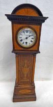 19TH CENTURY MAHOGANY APPRENTICE PIECE LONG CASE CLOCK WITH SATINWOOD, BOXWOOD & OLIVEWOOD INLAY.