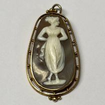 GOLD SHELL CAMEO PENDANT - 5CM LONG