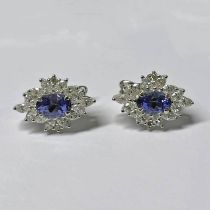 PAIR OF 18CT GOLD TANZANITE & DIAMOND CLUSTER EARRINGS,