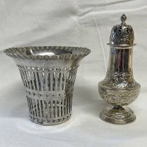 SILVER PIERCE WORK VASE & SILVER SUGAR CASTOR - 160G