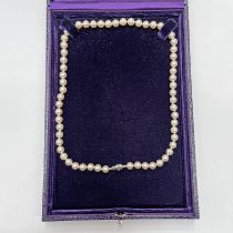 CULTURED PEARL NECKLACE ON AN 18CT GOLD CLASP,
