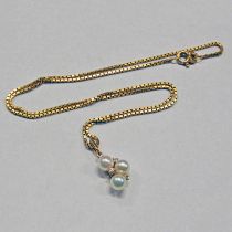 14K GOLD PEARL & DIAMOND SET PENDANT ON AN 18CT GOLD CHAIN, WEIGHT OF CHAIN - 4.