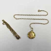 9CT GOLD ST CHRISTOPHER PENDANT & 2 X 9CT GOLD CHAINS - 4.