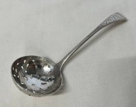 GEORGE IV SILVER SIFTER LADLE WITH ENGRAVED HANDLE,