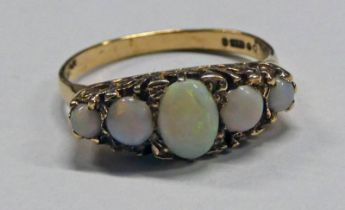 9CT GOLD 5-STONE OPAL SET RING - 2.