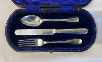 CASED SILVER 3 PIECE KNIFE, FORK & SPOON SET,