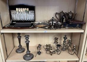 SELECTION OF SILVER PLATED WARE INCLUDING PAIR OF COFFEE POTS,