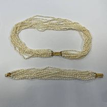 10 STRAND SEED PEARL NECKLACE & MATCHING BRACELET,