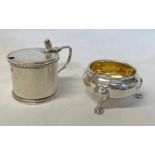 GEORGE III SILVER CIRCULAR SALT WITH GILT INTERIOR & 3 BACCHUS MASK SUPPORTS BY LISTER & SONS,