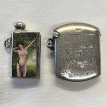 SILVER BRIDGE OF FEUGH VESTA CASE & AN EARLY 20TH CENTURY SILVER PLATED POCKET STRIKER LIGHTER WITH