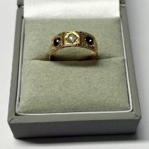 LATE 19TH OR EARLY 20TH CENTURY GOLD DIAMOND & GARNET SET RING, MARKS RUBBED - RING SIZE L, 2.