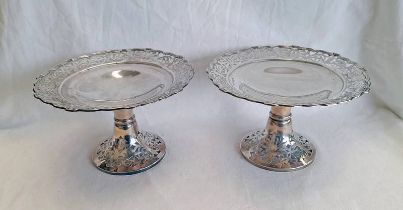 PAIR OF EDWARDIAN SILVER TAZZA'S WITH PIERCED BORDERS & BASES BY THE ALEXANDER CLARK MANUFACTURING