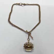 9CT GOLD WATCH CHAIN WITH SWIVEL FOB - CHAIN 36.