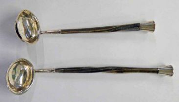 TWO HORN HANDLED SILVER TODDY LADLES,