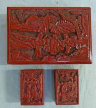 CHINESE CINNABAR BOX WITH 2 HOLDERS.