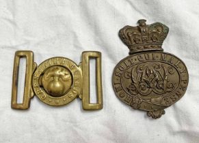 VICTORIAN GRENADIER GUARDS CARTRIDGE BOX PLATE AND A BRASS BELT BUCKLE -2-