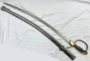 WW1 TURKISH CAVALRY TROOPERS SWORD WITH ITS 85 CM LONG SLIGHTLY CURVED FULLERED BLADE,