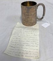 SILVER TANKARD WITH GLASS BOTTOM COMMEMORATING THE OFFICERS OF THE 268 BRIGADE AFTER SERVING IN