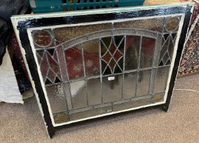 LEADED GLASS PANEL WITH COLOURED GLASS INSERTS, 81.