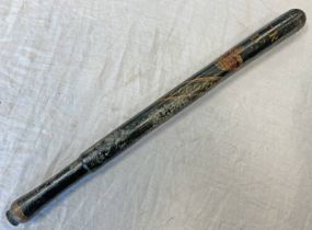 WILLIAM IV CONSTABULARY TRUNCHEON POLYCHROME AGAINST A BLACK BACKGROUND,