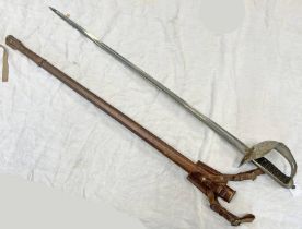 1897 PATTERN INFANTRY OFFICERS SWORD WITH 82CM LONG FULLERED BLADE ETCHED WITH SCROLLING FOLIAGE &