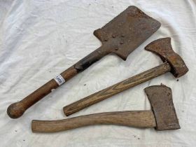 WW1 STYLE ENTRENCHING TOOL & 2 AXES -3-