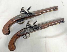 PAIR OF 20 BORE FLINTLOCK HOLSTER OR OFFICER'S PISTOLS BY DAVIDSON OF LONDON, BOTH WITH 8.