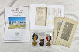 WW1 MEDAL CHARLES FAMILY GROUP CONSISTING OF BRITISH WAR & VICTORY MEDALS TO PTE F J CHARLES SOUTH