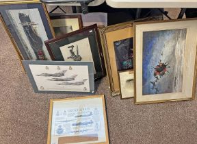 SELECTION OF RAF RELATED PICS TO INCLUDE 622 SQUADRON WITH SIGNED WOODEN PLAQUE,