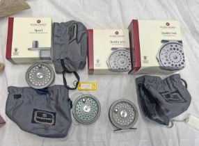 HARDY J L H ULTRALITE FLY REEL #2/3/4 ALONG WITH TWO ADDITIONAL SPOOLS IN BOXES