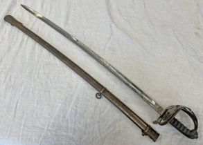 1845 PATTERN VOLUNTEER RIFLES OFFICERS SWORD WITH 83CM LONG SLIGHTLY CURVED FULLERED BLADE BY