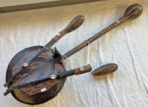 MIDDLE EASTERN 10 STRING ACOUSTIC INSTRUMENT OF WOOD & LEATHER CONSTRUCTION