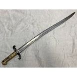 FRENCH M1842 YATAGHAN SWORD BAYONET WITH 56CM LONG FULLERED BLADE INSCRIBED MUTZIG TO ONE SIDE OF