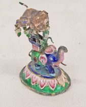 WHITE METAL AND ENAMEL ELEPHANT WITH HOWDAH / ORNATE CARRIAGE TO TOP WITH PINKS, BLUE,