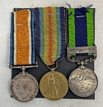 WW1 PAIR OF MEDALS AND GEORGE V INDIA MEDAL WITH AFGHANISTAN NWF 1919 CLASP TO 81536 GNR R