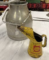 SHELL OIL CAN IN YELLOW & A MILK CHURN -2-