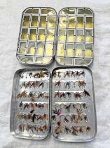 RICHARD WHEATLEY FLY TIN WITH SECTIONAL INTERIOR & 1 OTHER FLY TIN WITH CONTENTS OF FLIES -2-